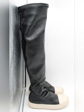 Black Over the Knee Sneaker Boots Thigh High Pull On Flat Sole (6.5)